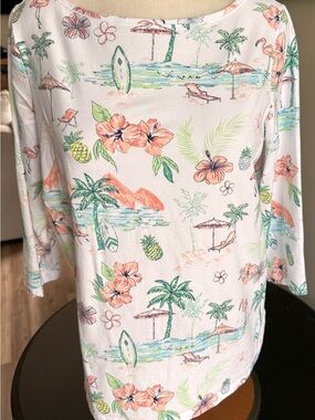 Talbots White Tee with Subtle Green Print - X (12/14)
